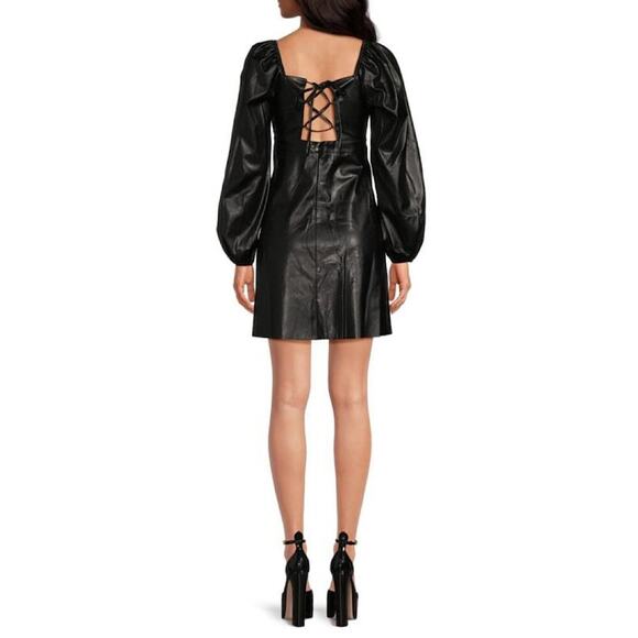 A176 • Faux Leather Puff Sleeve Mini Dress - Picture 2 of 3